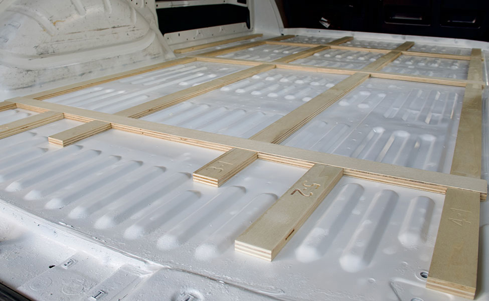 Close-up of a CNC-cut lap joint between two floor sections